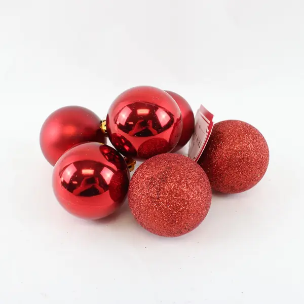 Trim A Home Set of 6 Red Christmas Ornaments 2-Inch - Shiny, Matte, Glittery