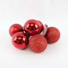 Trim A Home Set of 6 Red Christmas Ornaments 2-Inch - Shiny, Matte, Glittery