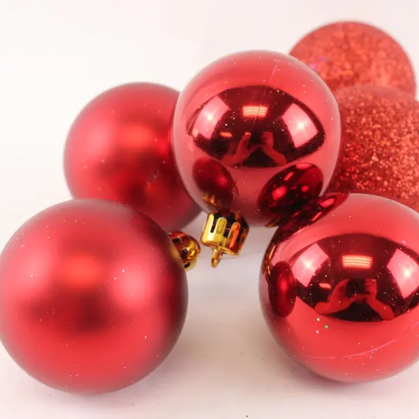 Trim A Home Set of 6 Red Christmas Ornaments 2-Inch - Shiny, Matte, Glittery