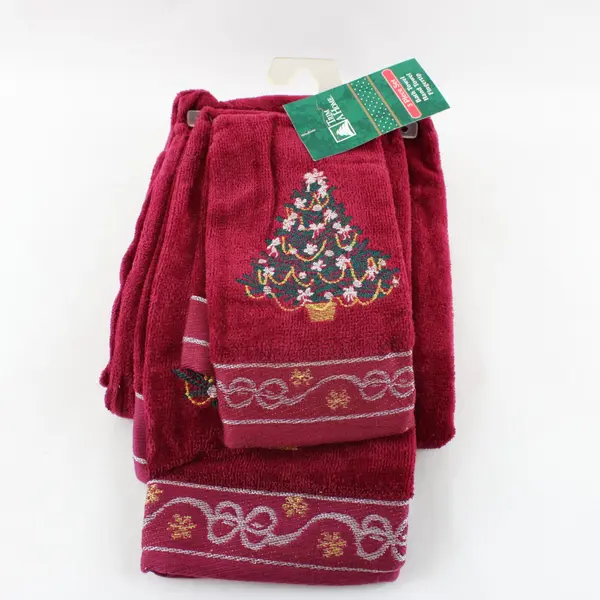 Trim A Home 3 Pc Christmas Tree Embroidered Towel Set