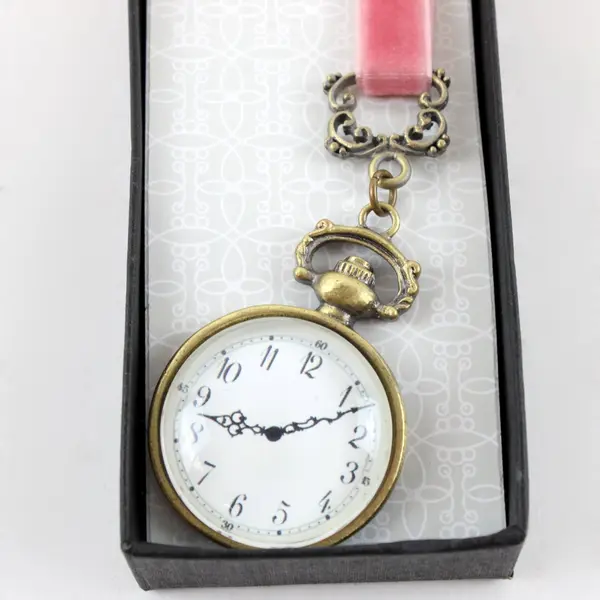 Two's Company Time To Read Pink Pocket Watch Ribbon Bookmark Boxed