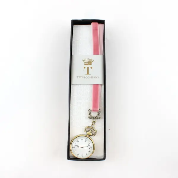 Two's Company Time To Read Pink Pocket Watch Ribbon Bookmark Boxed