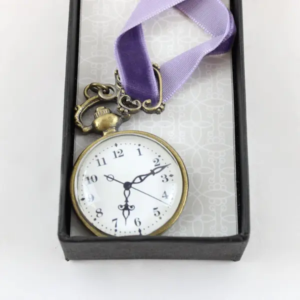 Two's Company Time To Read Purple Pocket Watch Ribbon Bookmark Box
