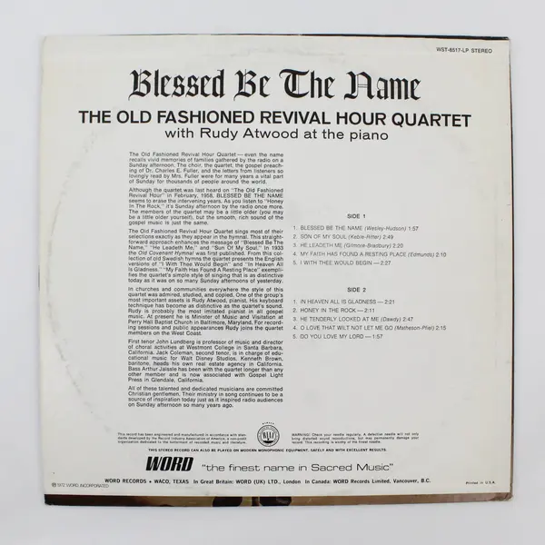 The Old Fashioned Revival Hour Quartet Blessed Be The Name 12" Vinyl Record