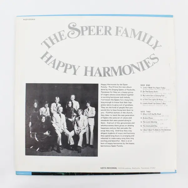 The Speer Family Happy Harmonies Vista R 1221 12" Vinyl LP