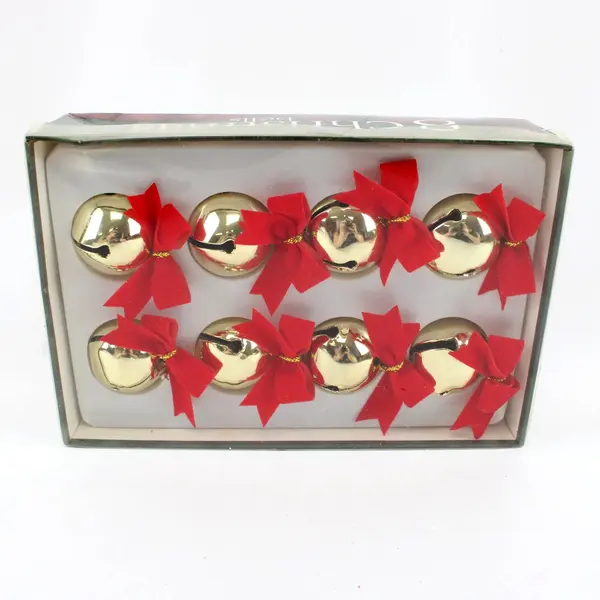 Criterion Bell & Specialty Co 8 Gold Bells Red Ribbons Christmas Decor WAL-580B