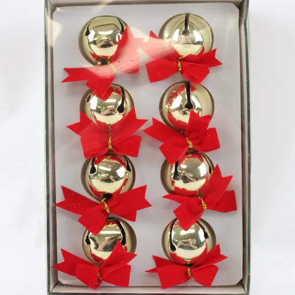 Criterion Bell & Specialty Co 8 Gold Bells Red Ribbons Christmas Decor WAL-580B