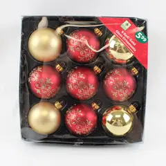 Holiday Seasons Set of 9 Red & Gold Glass Christmas Ornaments