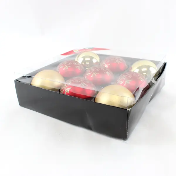 Holiday Seasons Set of 9 Red & Gold Glass Christmas Ornaments