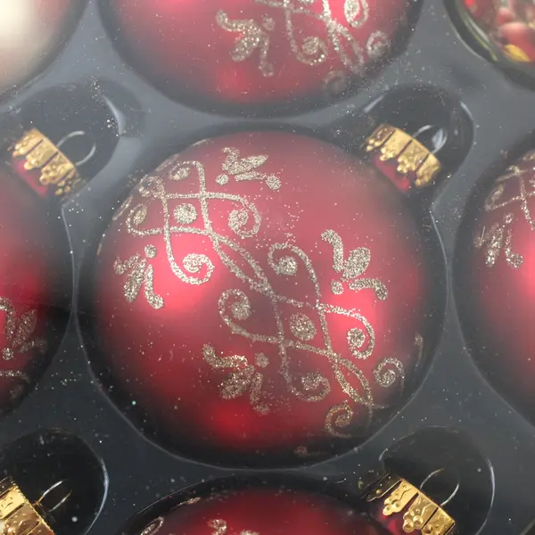 Holiday Seasons Set of 9 Red & Gold Glass Christmas Ornaments