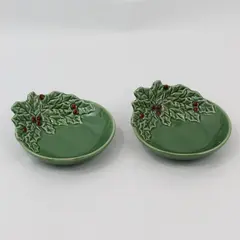 Lot of 2 Sonoma Holly & Berries Green Candy Dish Bowl 5-1/2” Wide