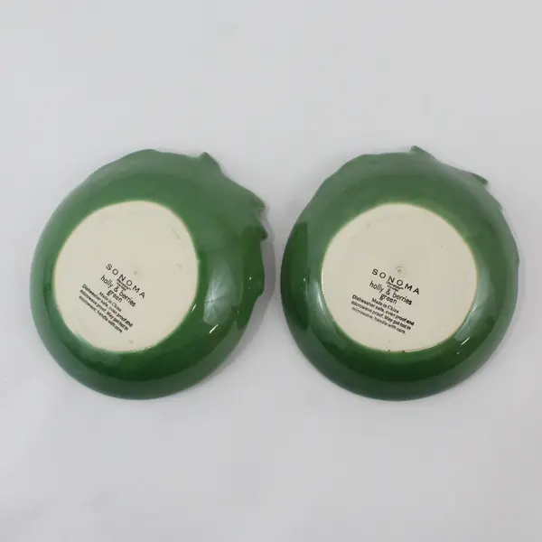 Lot of 2 Sonoma Holly & Berries Green Candy Dish Bowl 5-1/2” Wide