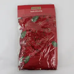 Holiday Home Embroidered Red Floral Table Cloth 60"x102" Oblong
