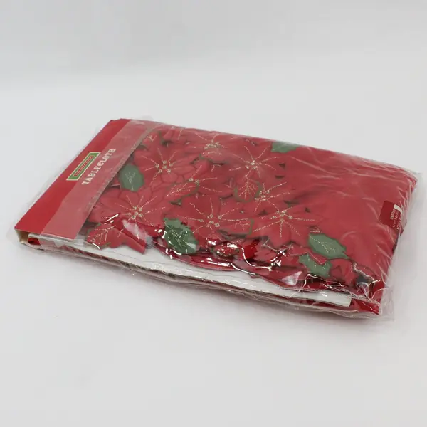 Holiday Home Embroidered Red Floral Table Cloth 60"x102" Oblong