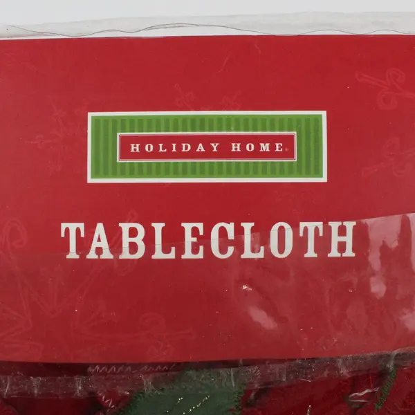 Holiday Home Embroidered Red Floral Table Cloth 60"x102" Oblong