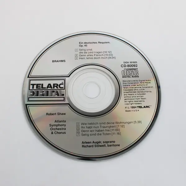 Brahms Ein Deutsches Requiem CD Telarc CD-80092 Robert Shaw Auger Stilwell