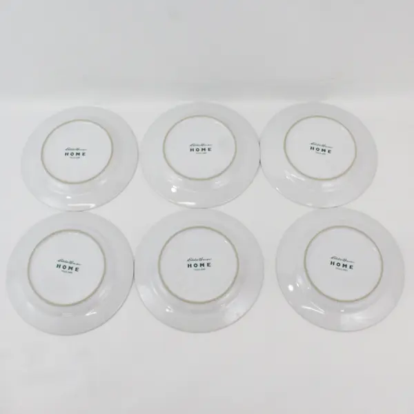 Set 6 Vintage Eddie Bauer Home Pine Cone Green & Gold Trim Salad Dessert Plates