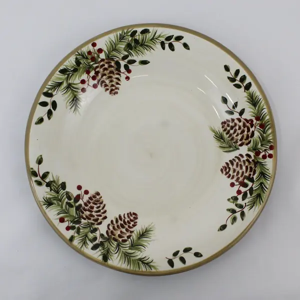 Home Pine & Berries Hand-Painted Ceramic Dinner Plate 11.5"