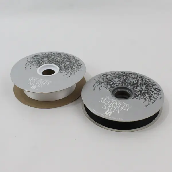 Lot of 2 Spools Vtg. McGinley Satin Ribbons Black & Satin White (some used) 