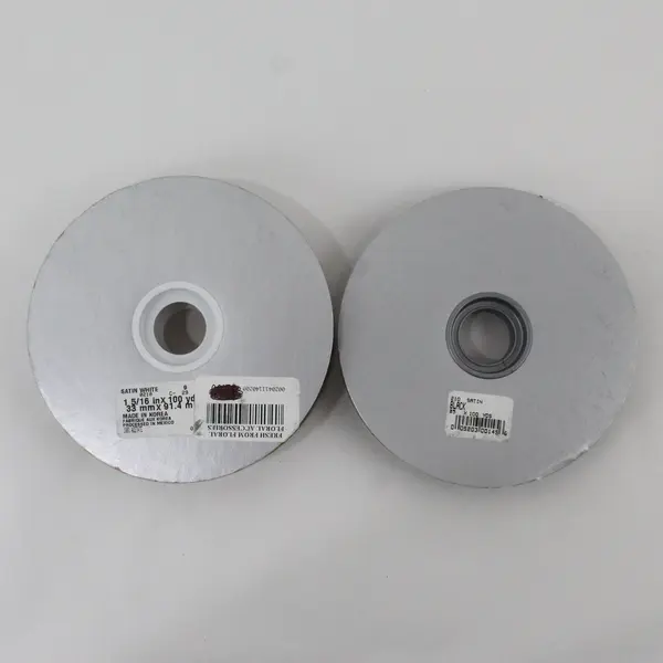 Lot of 2 Spools Vtg. McGinley Satin Ribbons Black & Satin White (some used) 