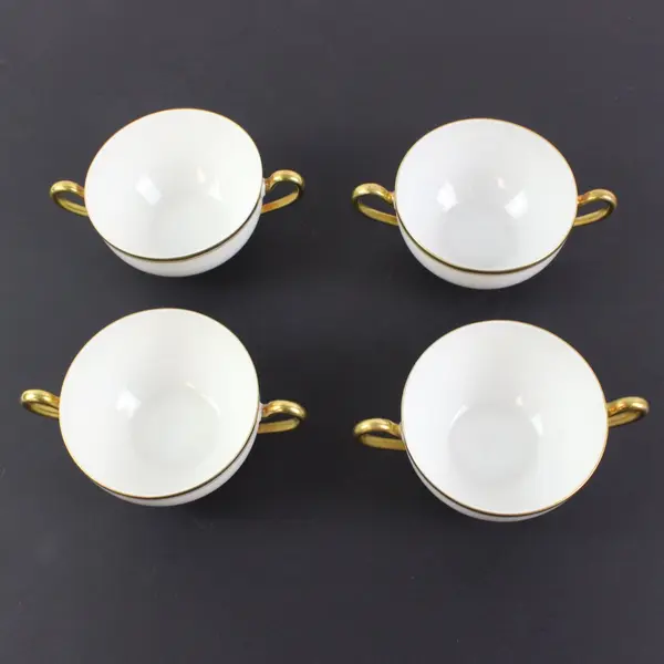 Paul Muller White & Gold Bouillon Cups 4 Pc Set Soup Cups