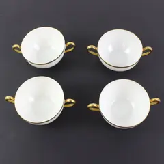 Paul Muller White & Gold Bouillon Cups 4 Pc Set Soup Cups