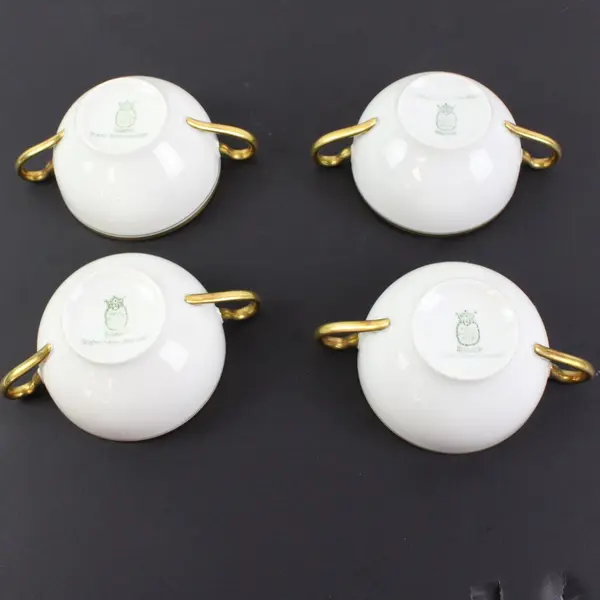 Paul Muller White & Gold Bouillon Cups 4 Pc Set Soup Cups