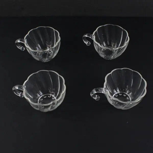 Set Of 4 Vintage Clear Glass Hazel Atlas Colonial Swirl Hook Handle Punch Cup 