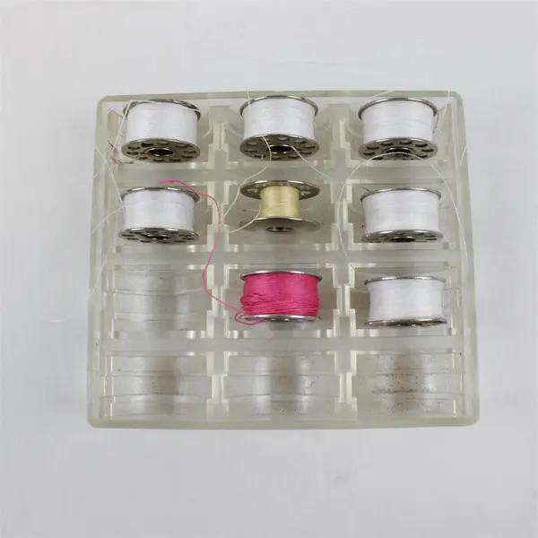 Lot of 8 Class 15 Singer Brother Bobbins & Plastic Bobbin Holder