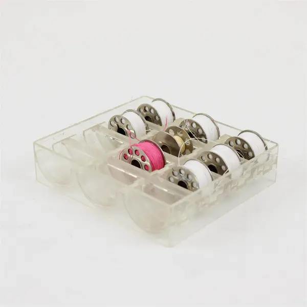Lot of 8 Class 15 Singer Brother Bobbins & Plastic Bobbin Holder