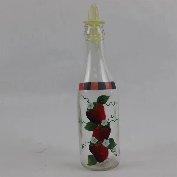 Kathy Hatch Collection 16oz Glass Oil & Vinegar Cruet Hand-Painted Strawberry
