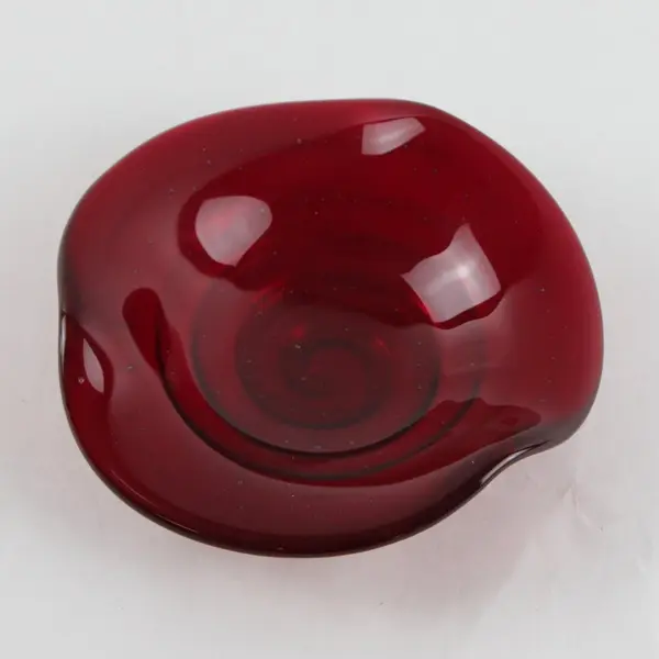 Vintage Ruby Red Art Glass Candle Dish Small Low Bowl Scalloped