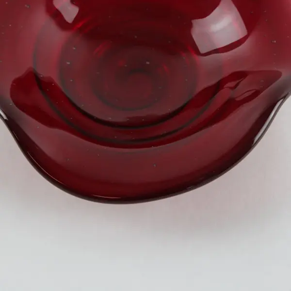 Vintage Ruby Red Art Glass Candle Dish Small Low Bowl Scalloped