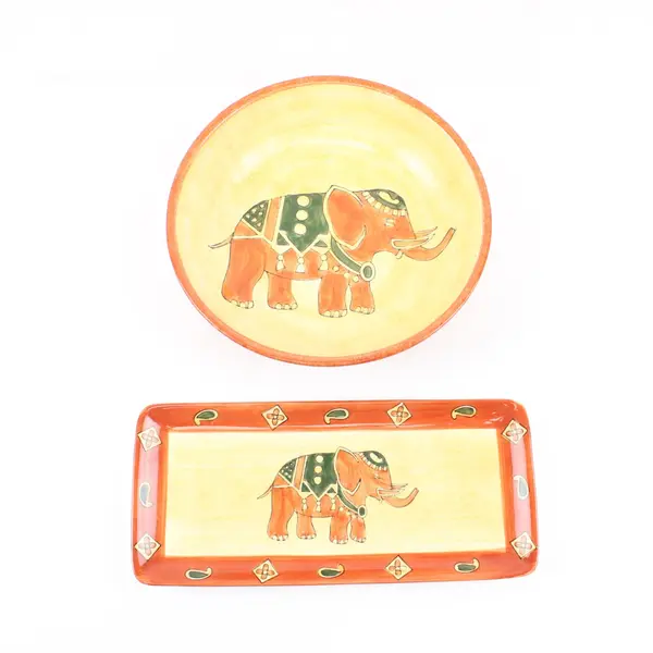 Pier 1 Imports Marrakesh Terracotta Elephant Bowl & Serving Tray Red Orange