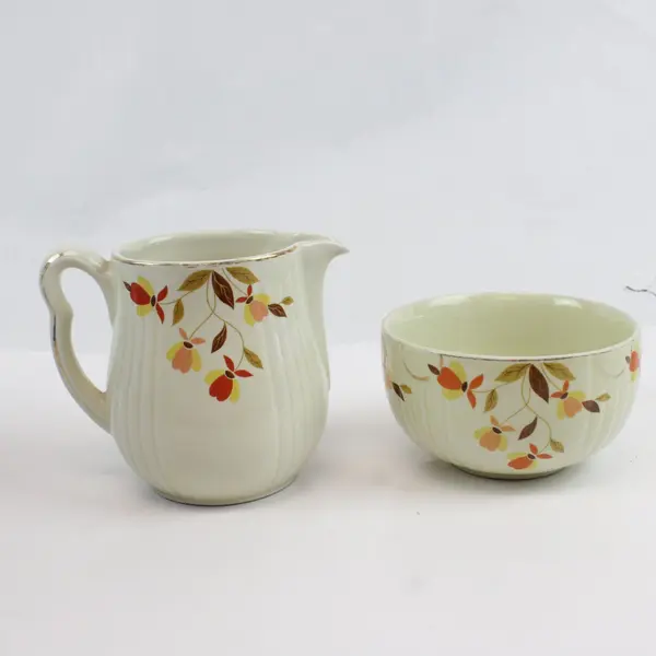 Vintage Hall's Autumn Leaf Ceramic Kitchenware Pitcher & Bowl Set