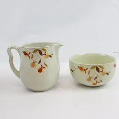 Vintage Hall's Autumn Leaf Ceramic Kitchenware Pitcher & Bowl Set