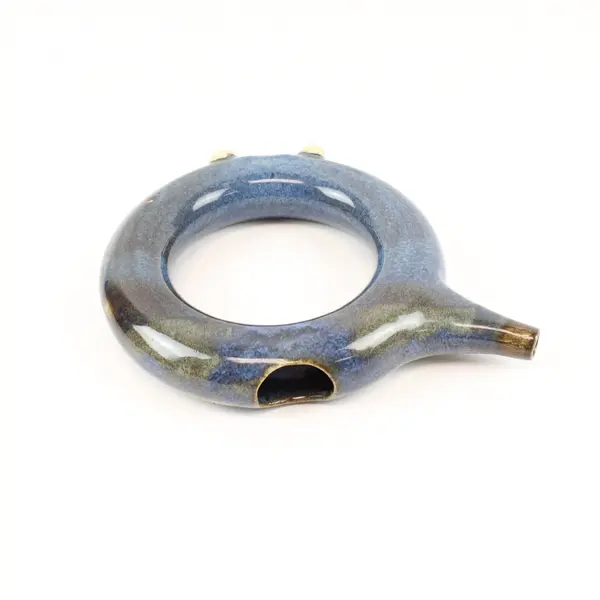 Vintage Handmade Ceramic Ring Vessel Blue Dark Green Glaze Sculptural