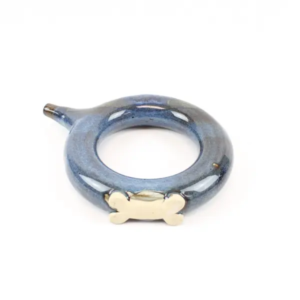 Vintage Handmade Ceramic Ring Vessel Blue Dark Green Glaze Sculptural
