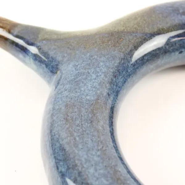 Vintage Handmade Ceramic Ring Vessel Blue Dark Green Glaze Sculptural