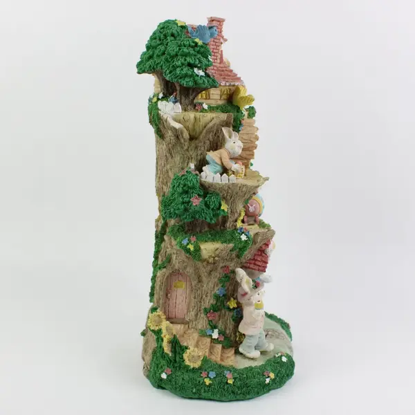 Vintage Easter Bunny Treehouse Multi-Tier Resin Figurine Display