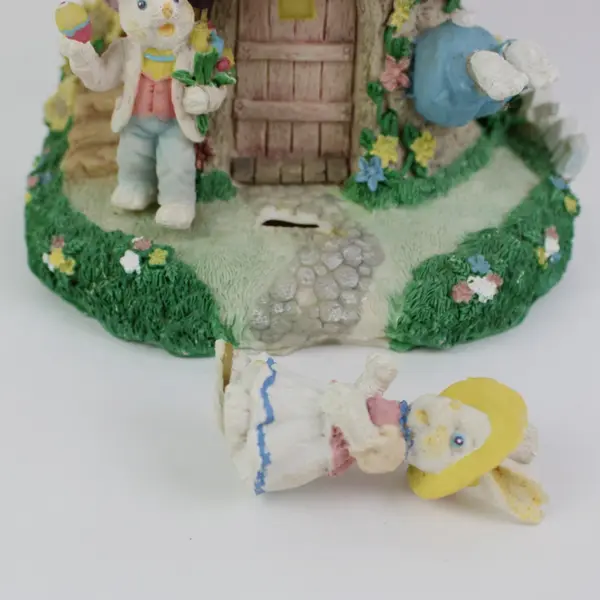 Vintage Easter Bunny Treehouse Multi-Tier Resin Figurine Display