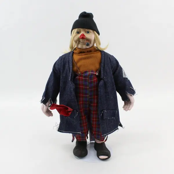 Hobo Junction Fast-Fingered Jake Porcelain Clown Doll w/ Stand