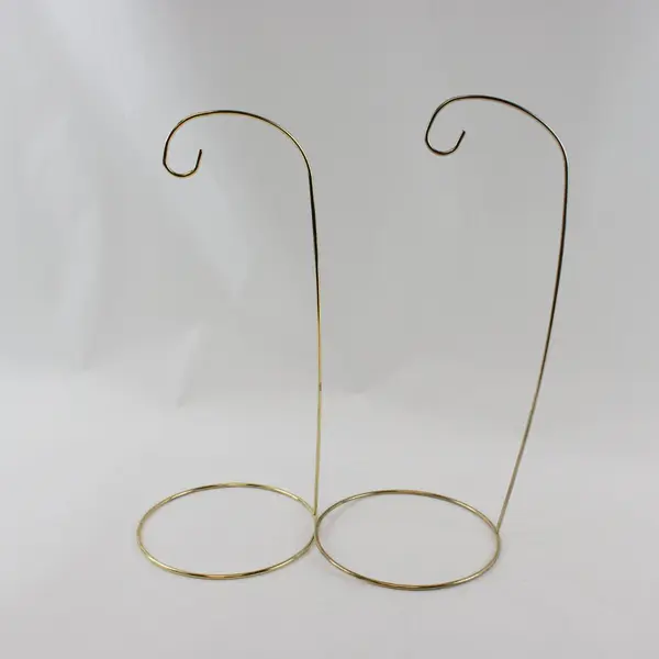 Lot of 2 Gold Tone Wire Ornament Display Stands 12.5in Tall Curved Hanger