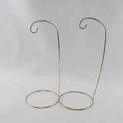 Lot of 2 Gold Tone Wire Ornament Display Stands 12.5in Tall Curved Hanger