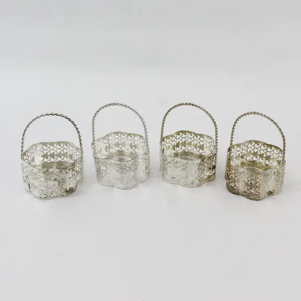 Lot of 4 Miniature Silver-Tone Metal Trinket Baskets 3.5"