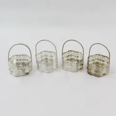 Lot of 4 Miniature Silver-Tone Metal Trinket Baskets 3.5"
