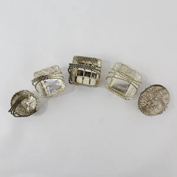 Lot of 5 Miniature Silver-Tone Metal Trinket Baskets 3.5"