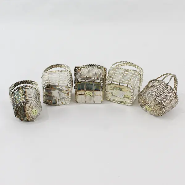 Lot of 5 Miniature Silver-Tone Metal Trinket Baskets 3.5"