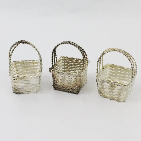 Lot of 5 Miniature Silver-Tone Metal Trinket Baskets 3.5"