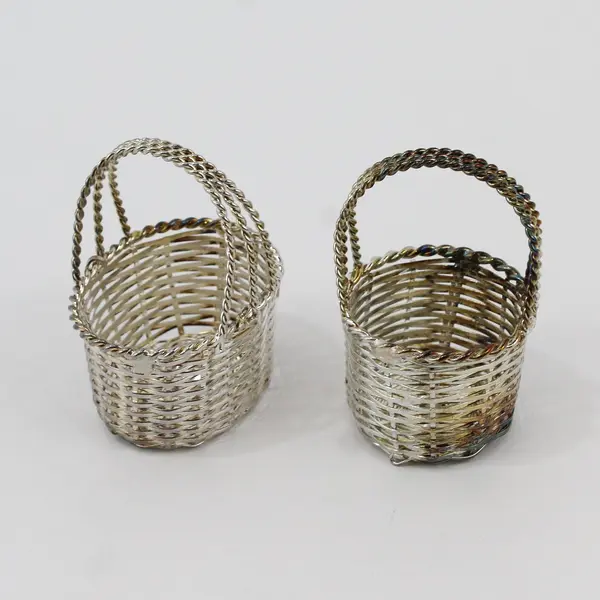 Lot of 5 Miniature Silver-Tone Metal Trinket Baskets 3.5"